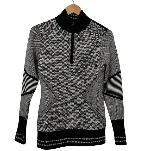 Smartwool Geometric 1/4 Zip Wool Blend Sweater Womens Size S Black Outdoors Ski - Picture 1 of 8